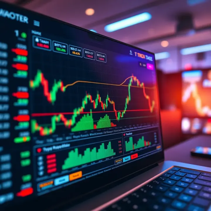 Cryptocurrency day trading platform interface showing real-time charts and trading options