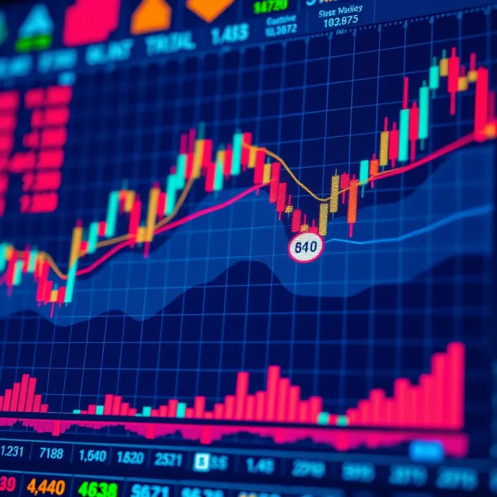 Graph showing trend indicators on a financial chart with upward and downward price movements