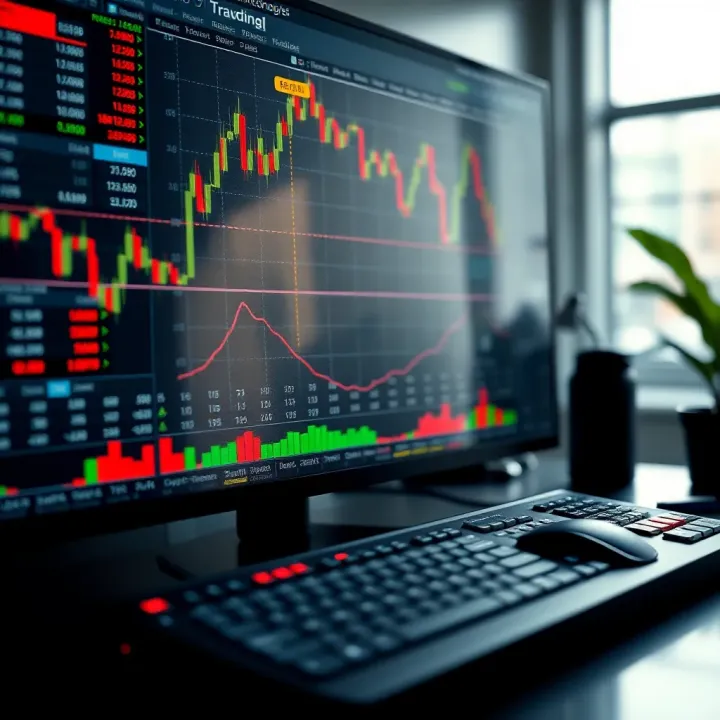 Trading platform interface showing various financial market charts and analysis tools