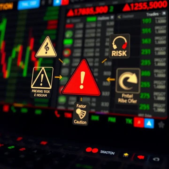 Conceptual visualization of risk factors and financial caution symbols in binary options investments