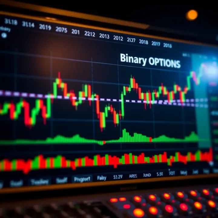 Graph showing the fluctuation of binary options market with candlestick patterns and trend lines