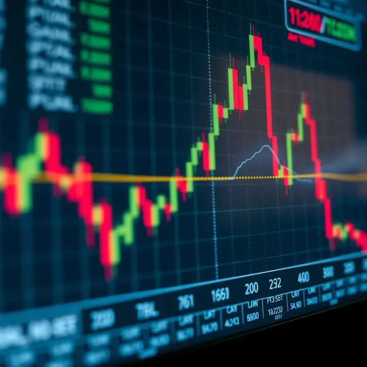 Binary options trading chart displaying upward and downward trends on a digital interface