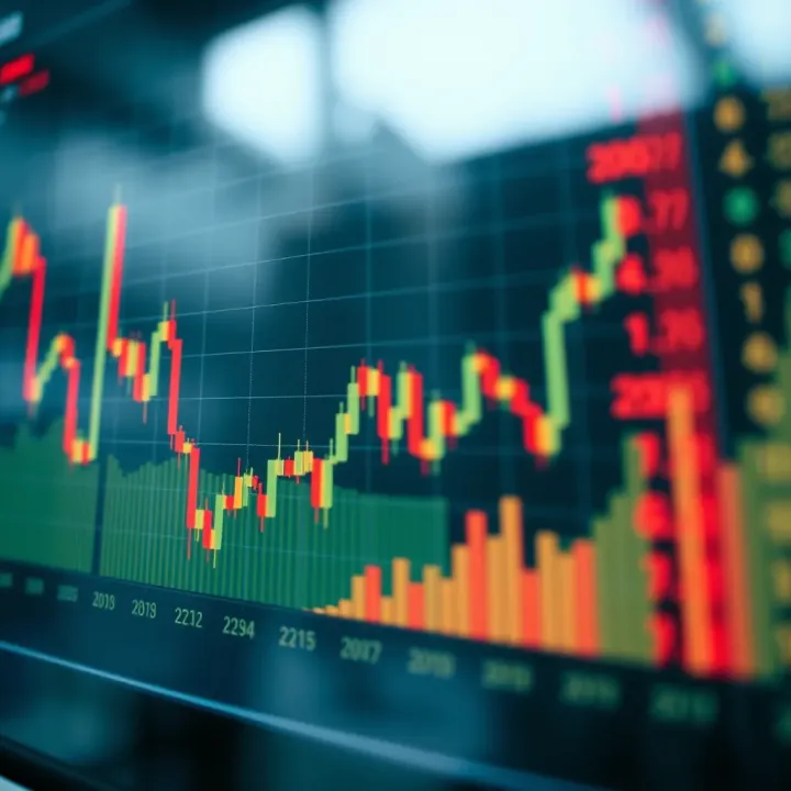 Chart showing binary options trading fluctuations and key indicators