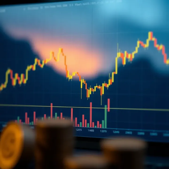Graph showing the rise and fall of financial assets over a short period related to binary options trading