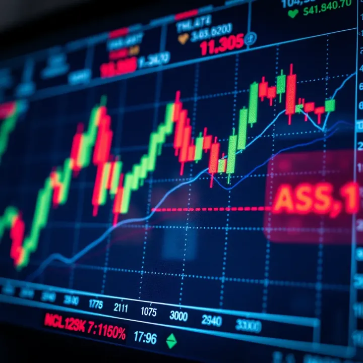 Chart displaying financial binary options trading with rising and falling indicators