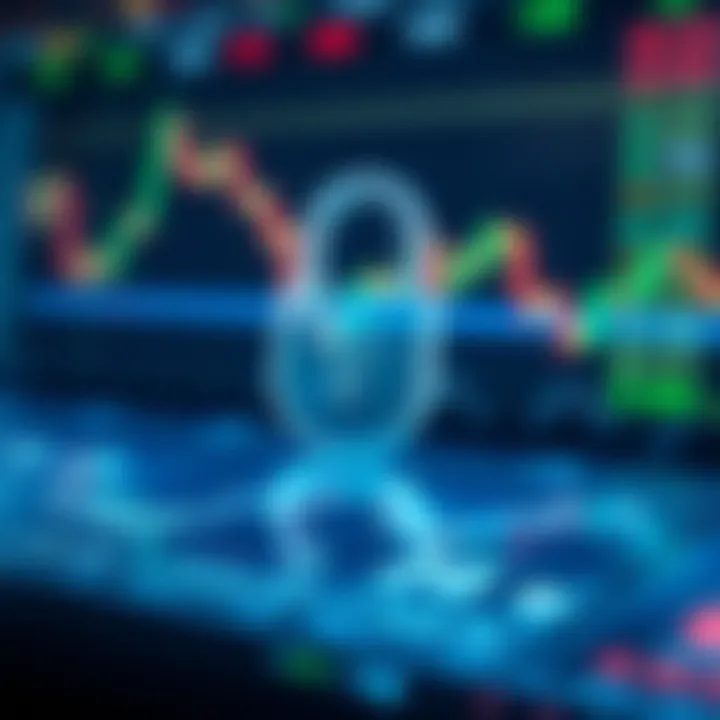 Secure digital lock symbol overlaid on financial market graphs representing platform security