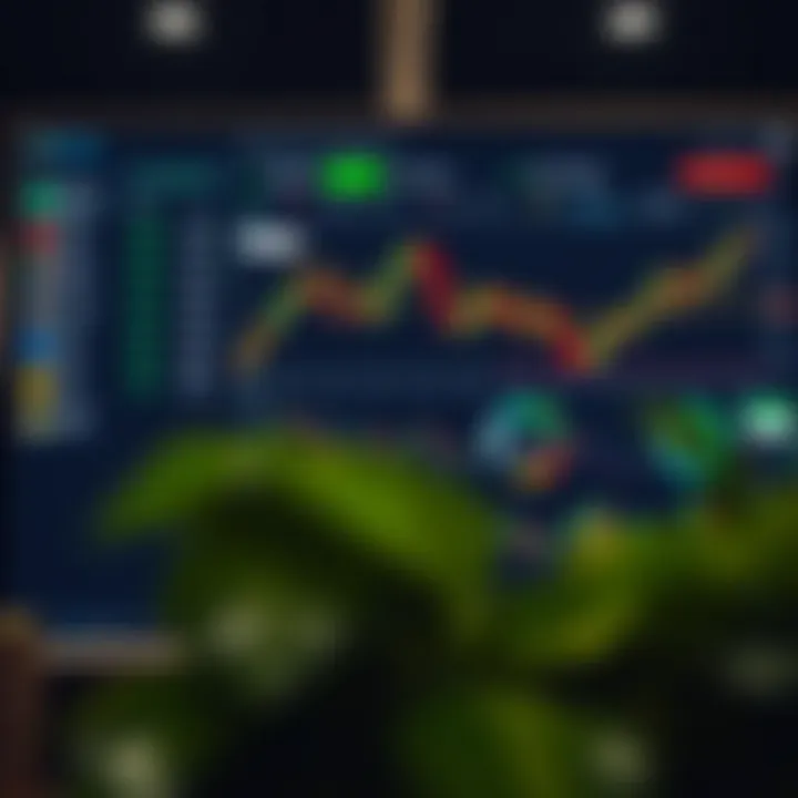 Virtual trading dashboard featuring various investment options and trading tools