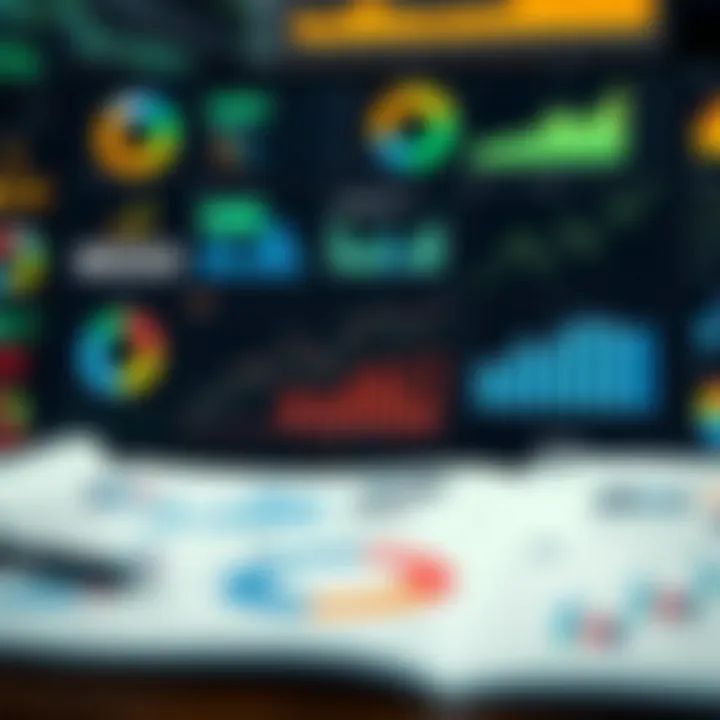 Graphic displaying market analysis concepts with diverse charts and data representations