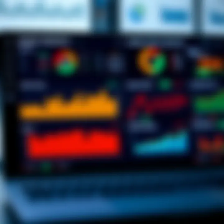 Digital dashboard displaying market research data and analytics charts