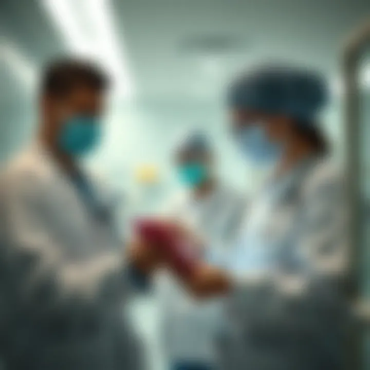 Reviewing Safety Protocols in Hospital Setting Hospital staff reviewing safety protocols on digital tablet in clinical environment