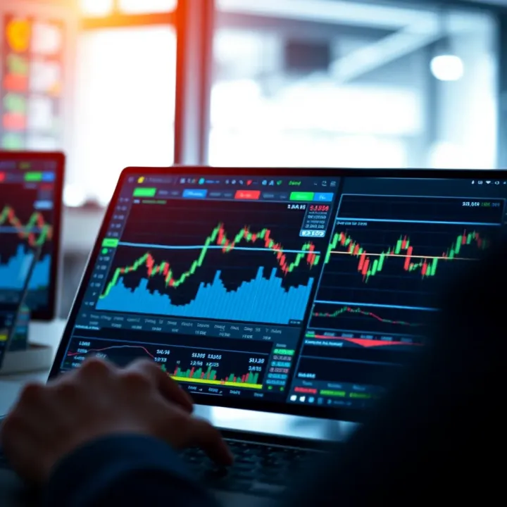 Illustration showing a secure digital trading platform interface with graphs and charts
