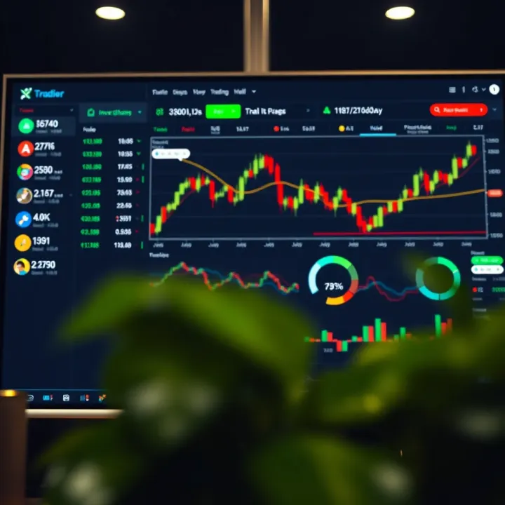 Virtual trading dashboard featuring various investment options and trading tools