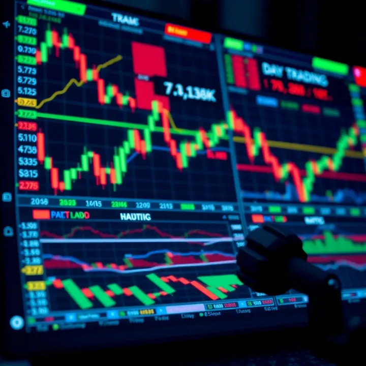 Charts and indicators representing common strategies used in day trading to analyze market trends