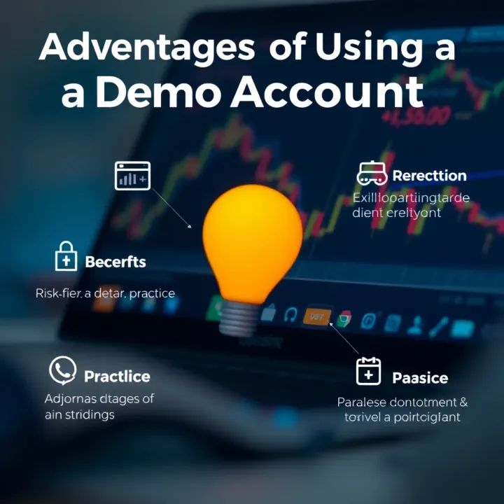 Advantages of Using a Demo Account for Trading Practice Visual representation of the benefits of using a demo account with icons for risk-free practice and skill development