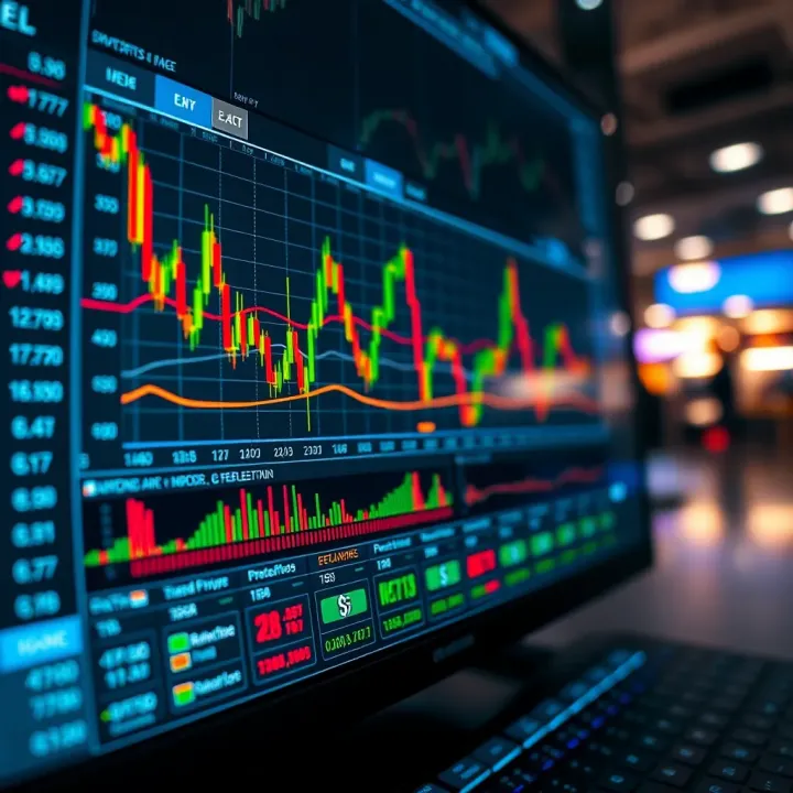 Digital trading platform displaying demo account interface with graphs and charts