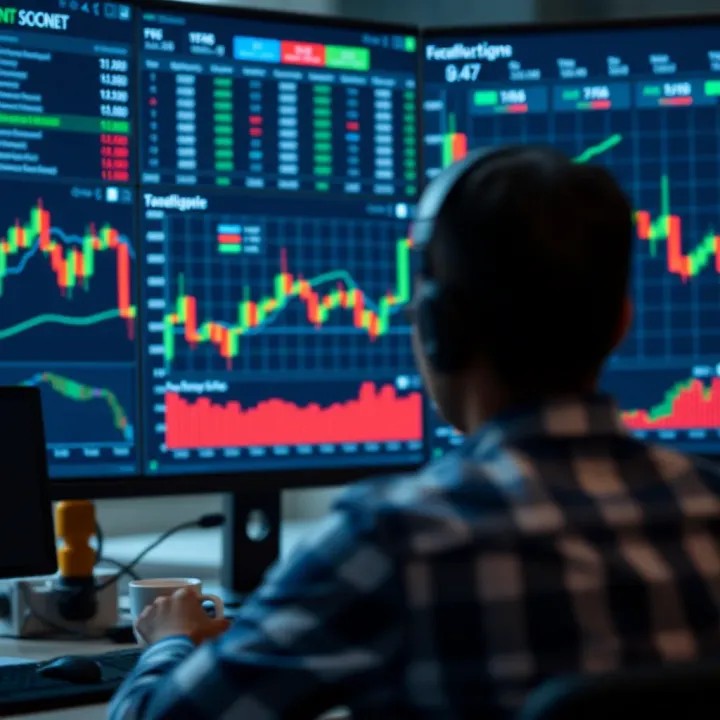 Financial charts and graphs demonstrating trading simulation on a digital platform