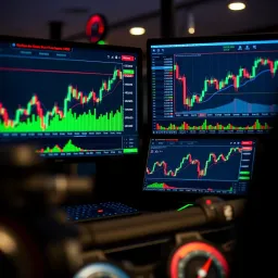 Comparison between demo account and real account financial charts on computer screens