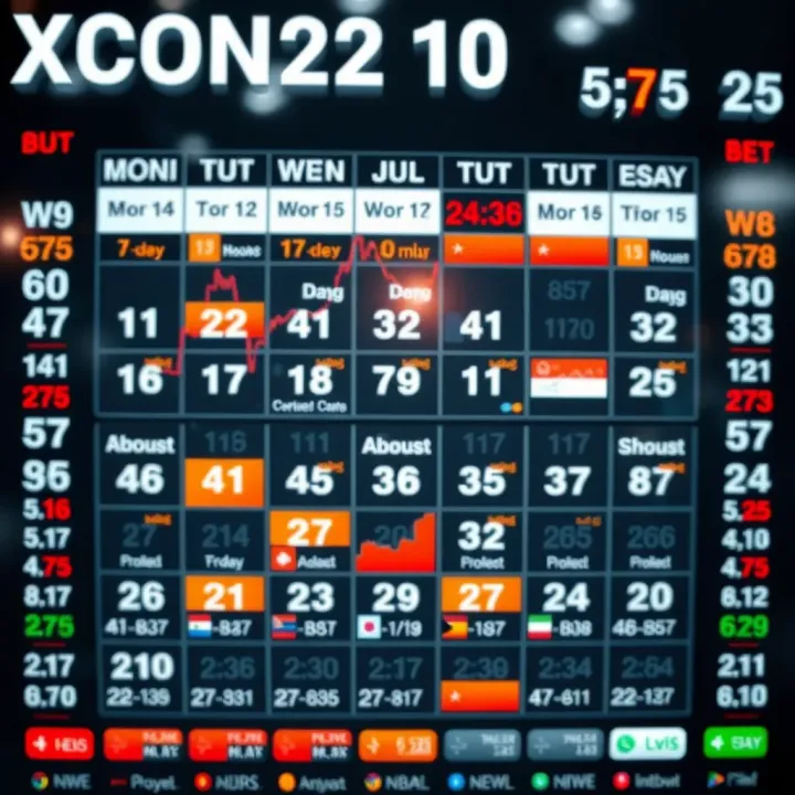 Digital display of an economic calendar highlighting important financial events and data releases