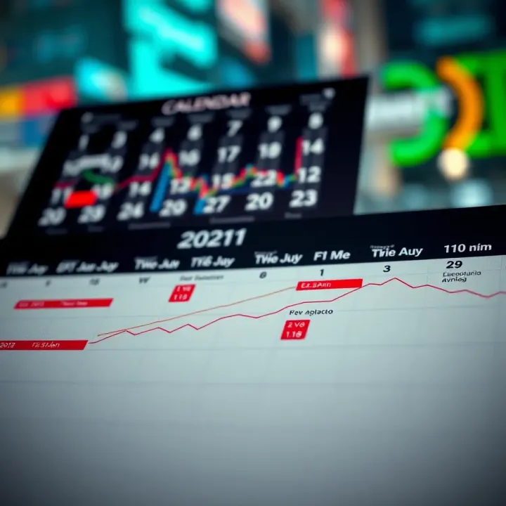Illustration showing economic calendar with marked dates and market trends