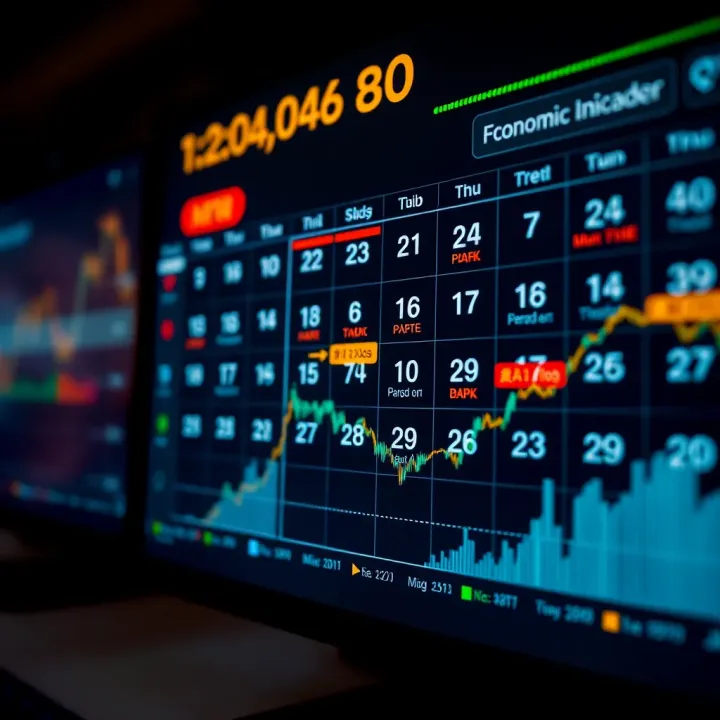 Economic calendar with key financial indicators highlighted on a digital screen