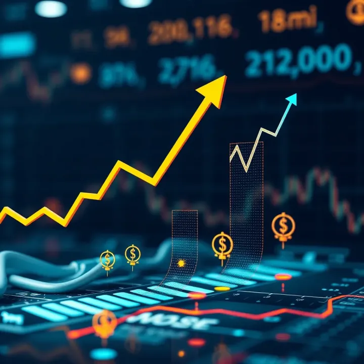Illustration of market liquidity with upward trending arrows and stock symbols