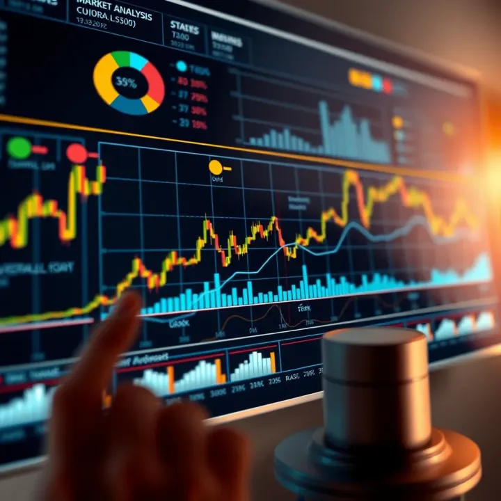 Graph depicting market analysis data with various charts and statistics
