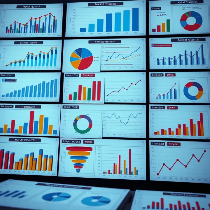 Overview of Market Research Methods and Data Sources Collection of charts and graphs illustrating various market research methods and data sources