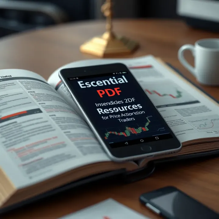 Essential PDF Resources for Price Action Strategies Open trading book and digital device showing PDF resources for mastering price action strategies