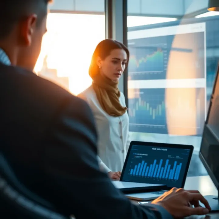 Risk Assessment and Informed Decision-Making in Management Professional setting showing a person analyzing data and decision-making tools for risk assessment