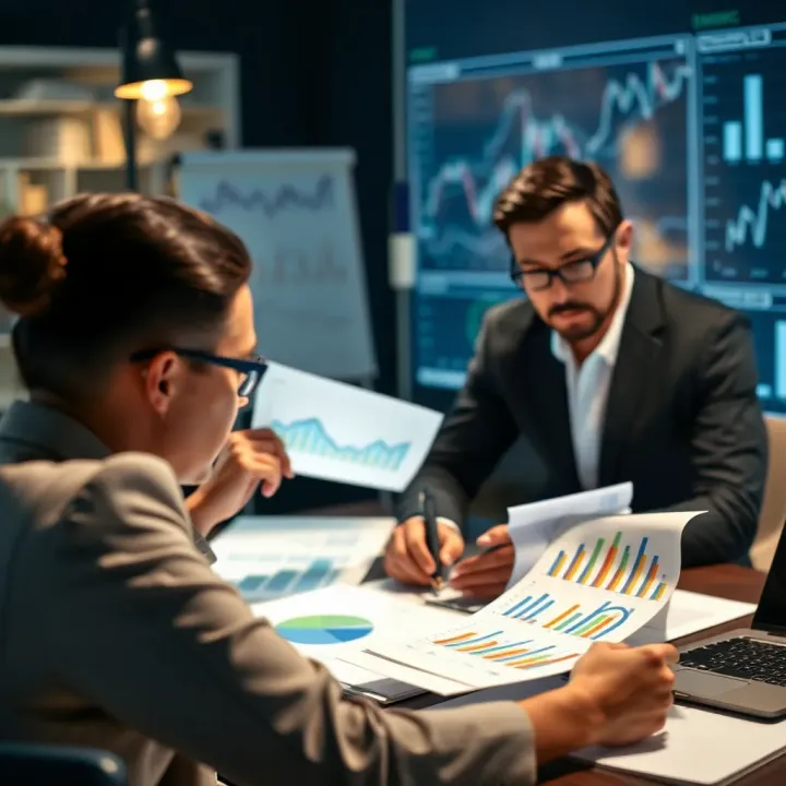 Business team discussing strategic market opportunities using data charts